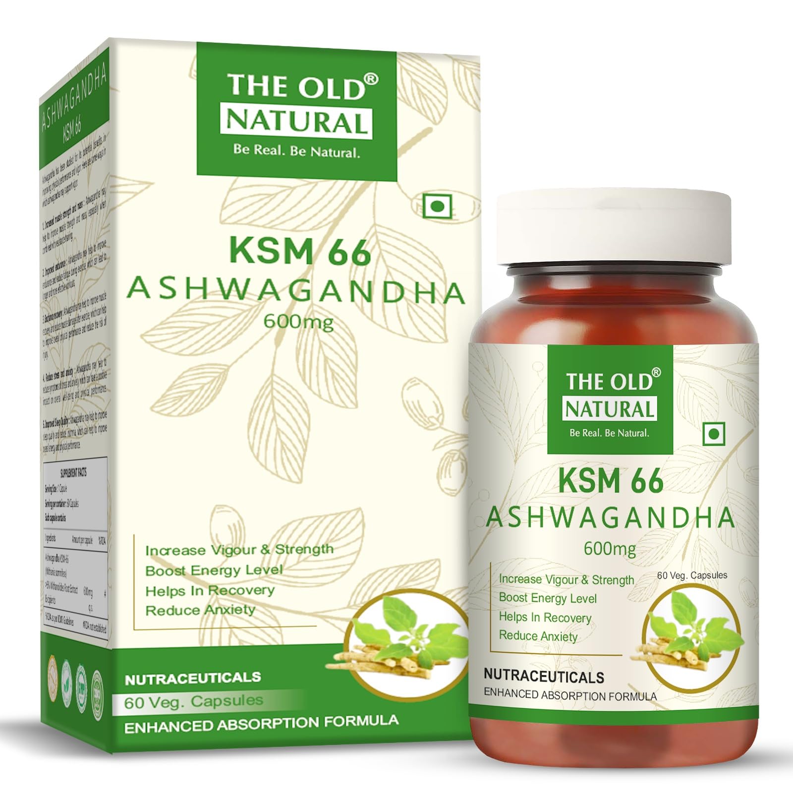 KSM-66 Ashwagandha 600 mg Veg Capsules | Extra Strength Natural Formulation | Support strength & energy | Withania Somnifera Extract - 60 Vegetarian Capsules