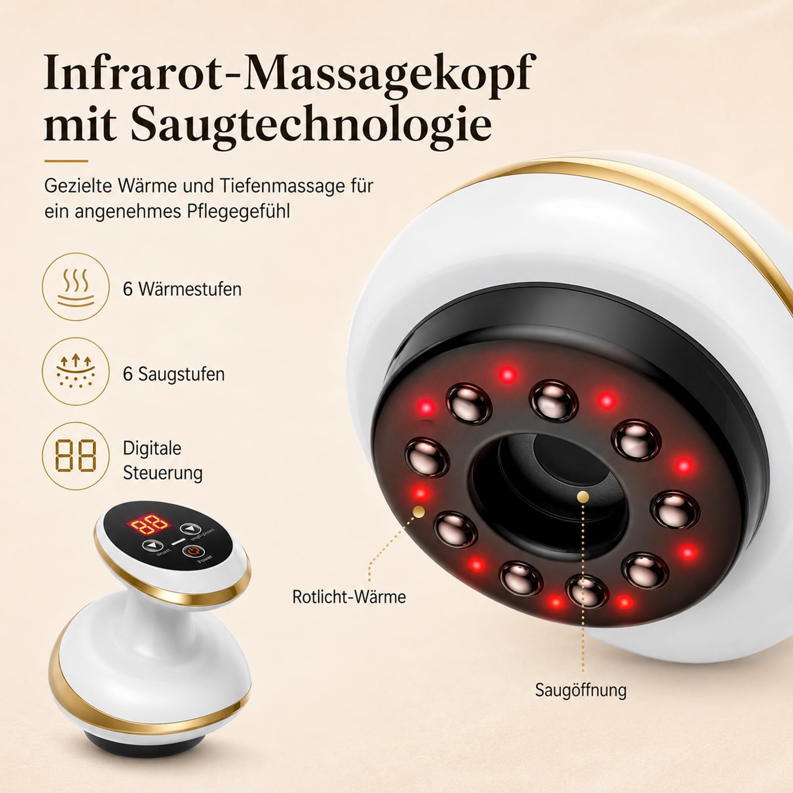 Celluvia Massage 4in1 Vakuummassagegerät gegen Cellulite, Rotlicht & Lymphpflege, Hautstraffend & Glättend