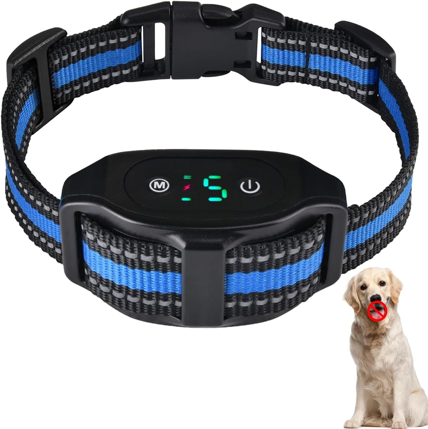 Dog Bark Collar, Waterproof Dog Shock Collar Anti Barking Device Dog Barking Collar with 8 Sensitivity Level to Stop Barking for Large, Medium, Small Dogs (Blue)