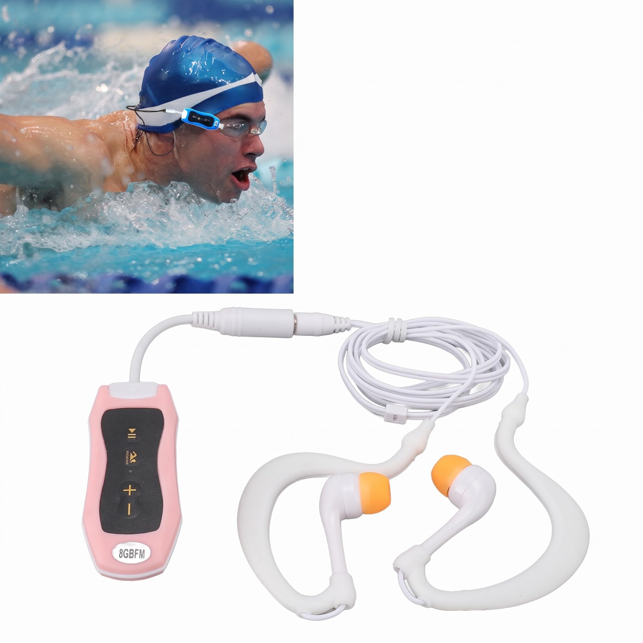Lettore MP3 Impermeabile IPX8 per Nuoto, Lettore MP3 Ricaricabile con Cuffie da Nuoto, Cuffie MP3 Subacquee USB 2.0 per Immersioni e Corsa (8GB)