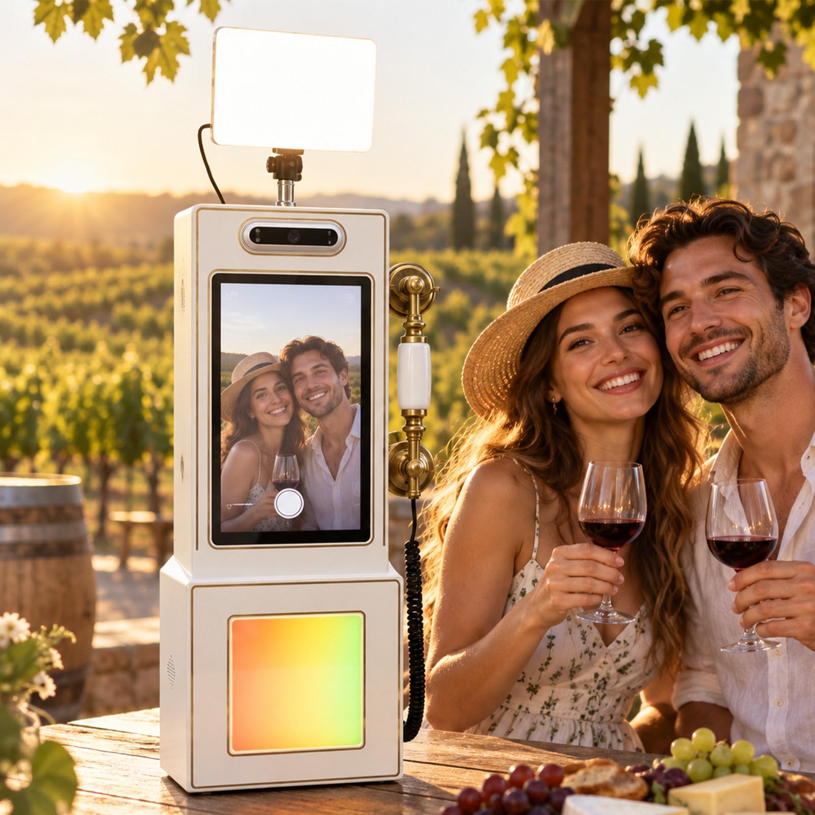 Téléphone Livre d'or Mariage, téléphone Vintage Livre d'or vidéo Mariage avec Carte TF 64 Go & écran Tactile & lumière LED 6", Livre d'or Audio Mural pour fiançailles