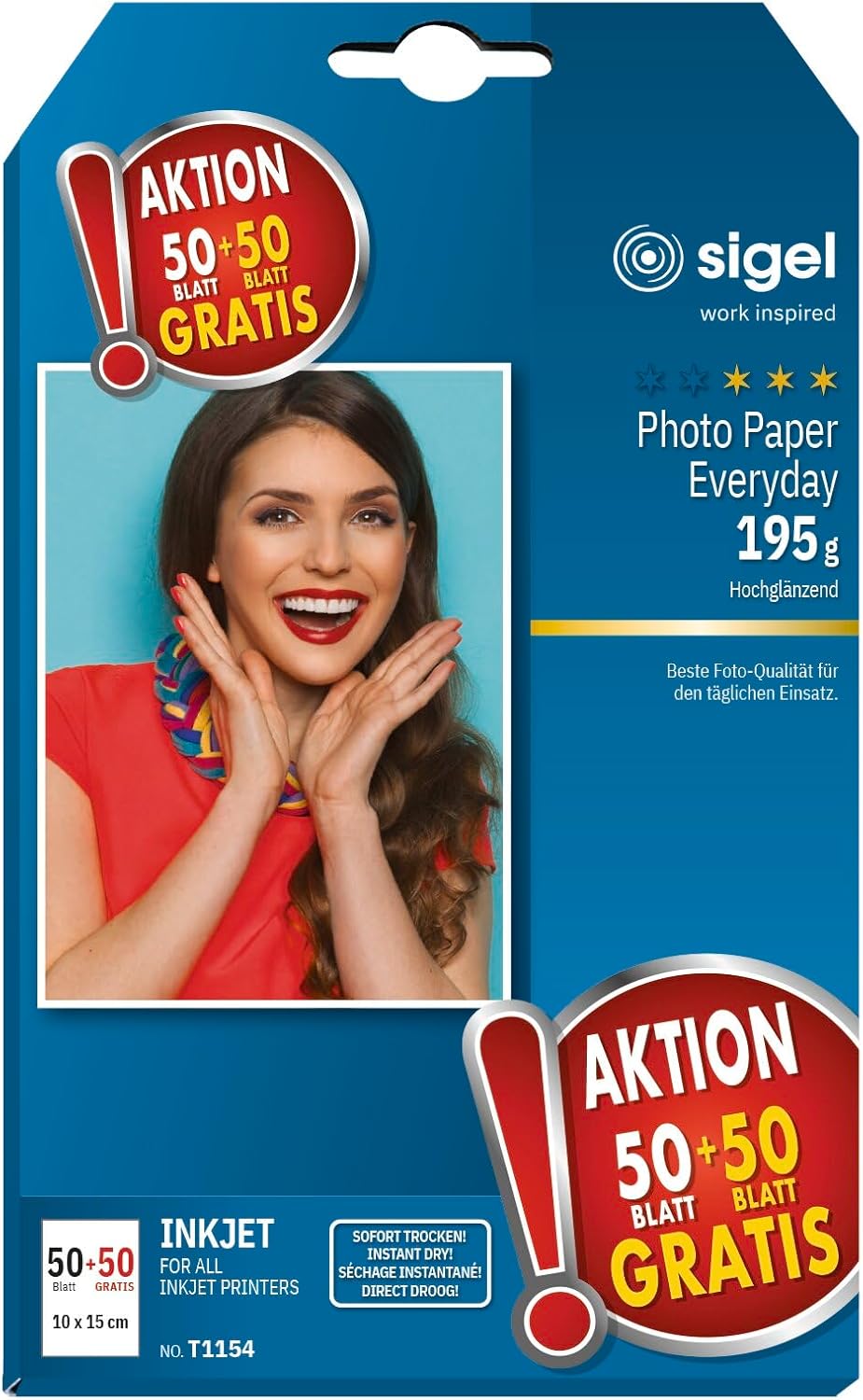 Sigel T1154 Sigel T1154 HOT DEAL InkJet Everyday Fotopapier, hochglänzend, 131.7 lbs, 3.94 x 5.91 inches, 105 Blatt