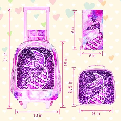 Miniatura 5 de AGSDON Mochila con Ruedas de 3 Piezas para Niñas y Niños, Mochila con Ruedas para Libros, Bolsa Escolar con Ruedas con Bolsa de Almuerzo