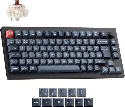 Keychron V1 Max 75% Wireless Custom Mechanical Keyboard - Gateron Jupiter Brown Tactile Switch, QMK Programmable, 2.4 GHz/Bluetooth Connectivity UK Layout Compatible with Mac Windows Linux - Black