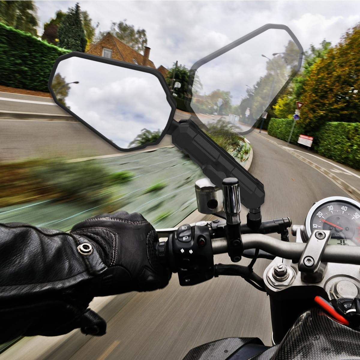 Adventure Motorcycle Mirrors, Adjustable Universal Motorcycle Side Mirrors with 7/8" Handlebar Mount 8mm 10mm Screws Compatible with ATV Dirt Bike and More