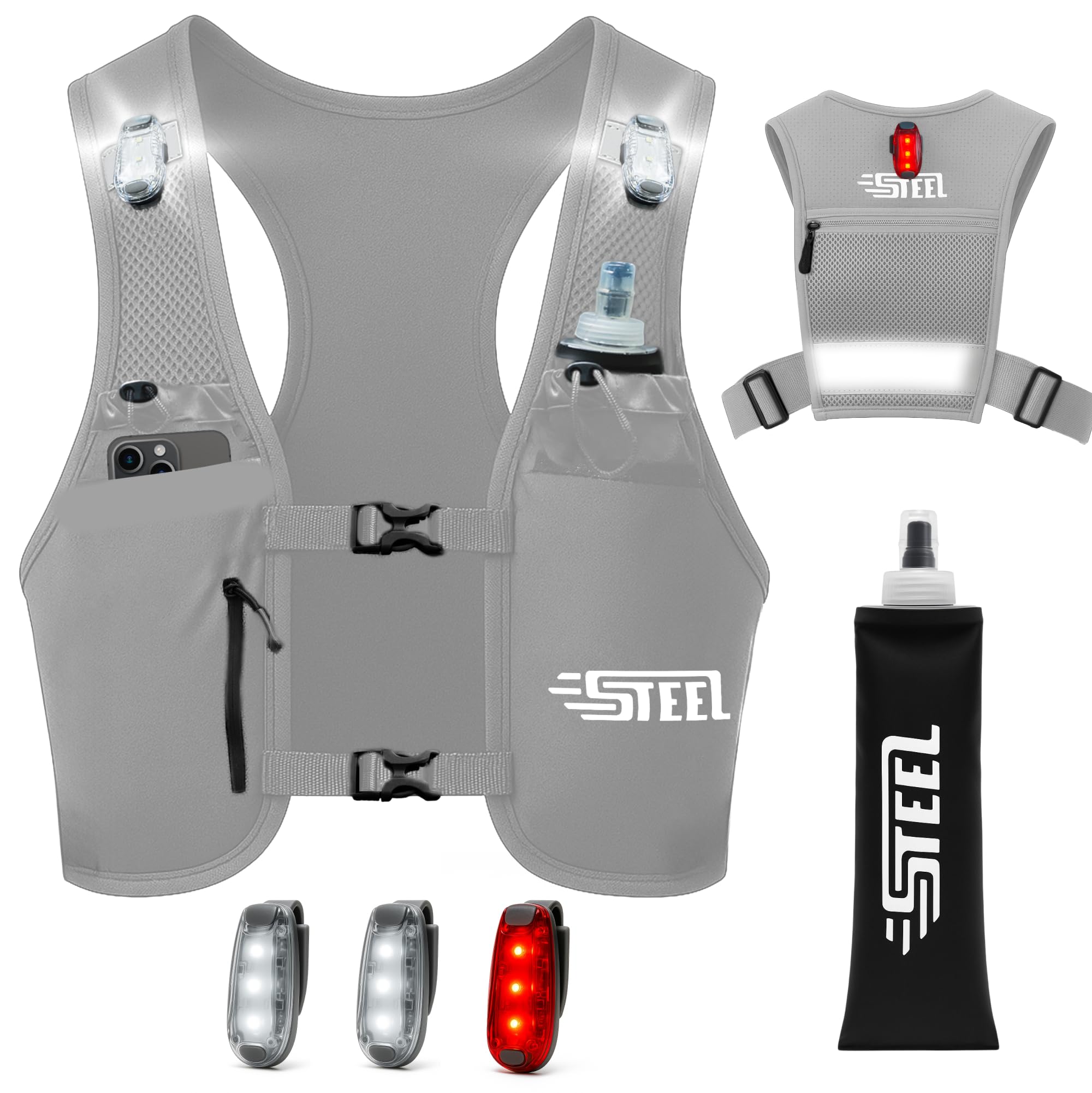 Gilet Running D'hydratation Réfléchissant LED, Porte