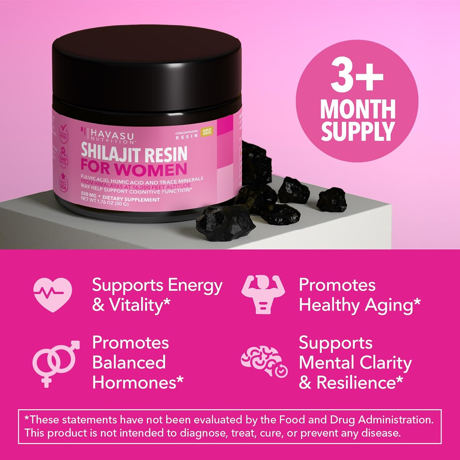 Himalayan Shilajit for Women with Fulvic Acid, Humic Acid & 80+ Trace Minerals - 500mg Shilajit Resin Gold Grade from 16,000 ft Altitude - 100 Servings - Concentrated Resin & Wooden Spoon - Image 3