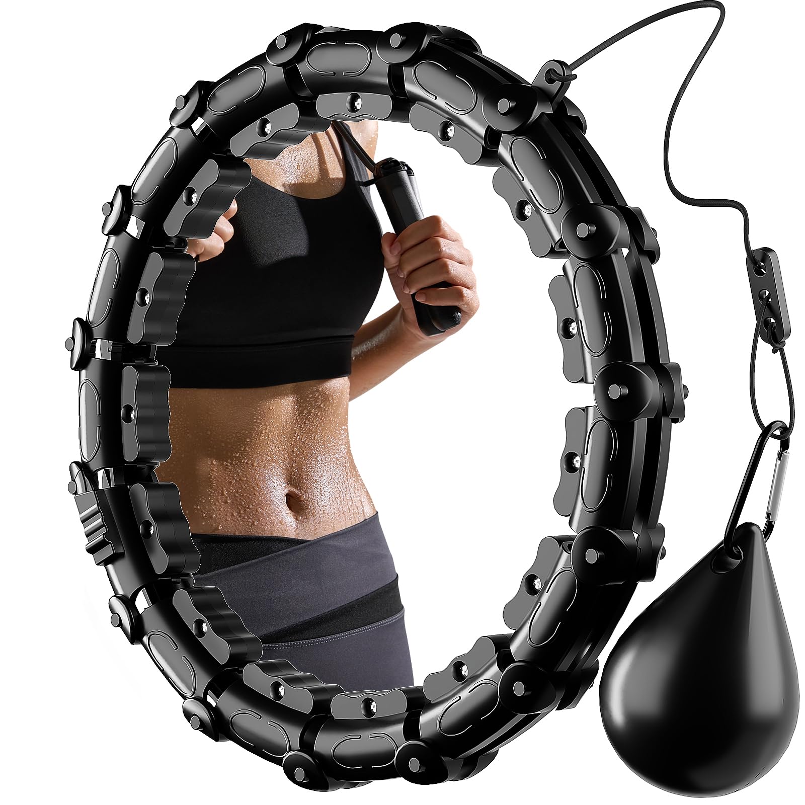 Plus Size Smart Weighted Hula Hoop, Weight Loss Fitness Hula Hoops, Exercise Hoop with 360 Degree Auto-Spinning Weight Ball, Detachable Knots & Adjustable Weight, Indoor Exercise Equipment