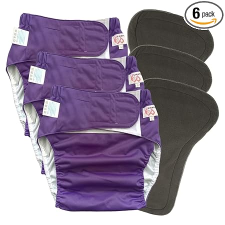 Lmaray 3-Pack Adult Cloth Diapers With Oversized Diaper Inserts,Tpu Waterproof Nappy Reusable Washable Elderly Incontinence Care Protection Nappies Underwear For Men Or Women,Waist 35.4-47.2Inches(L)