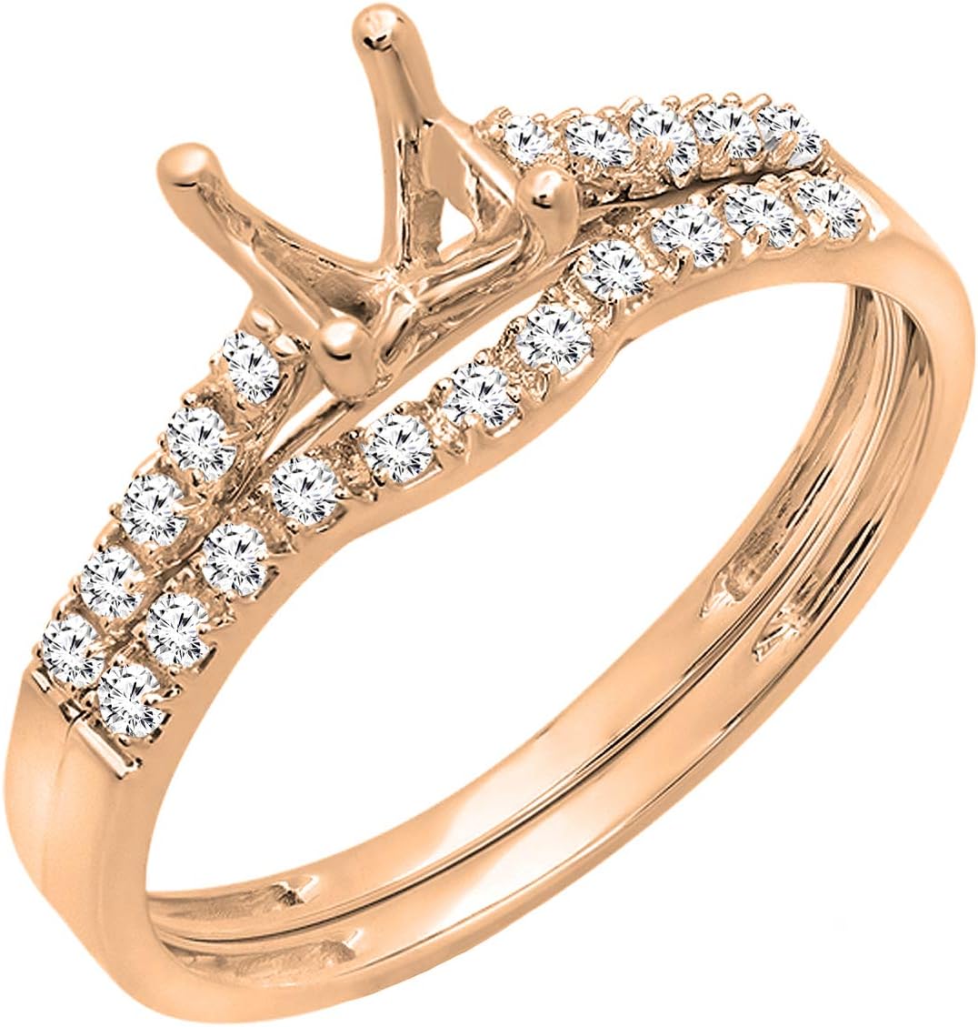 Dazzlingrock Collection 0.23 Ctw Round Natural Diamond Semi Mount Bridal Engagement Ring Set Can be Fit 0.75 to 1.00 Ct. (5.8mm to 6.5mm) Round Center Stone, 14K Real Solid Gold