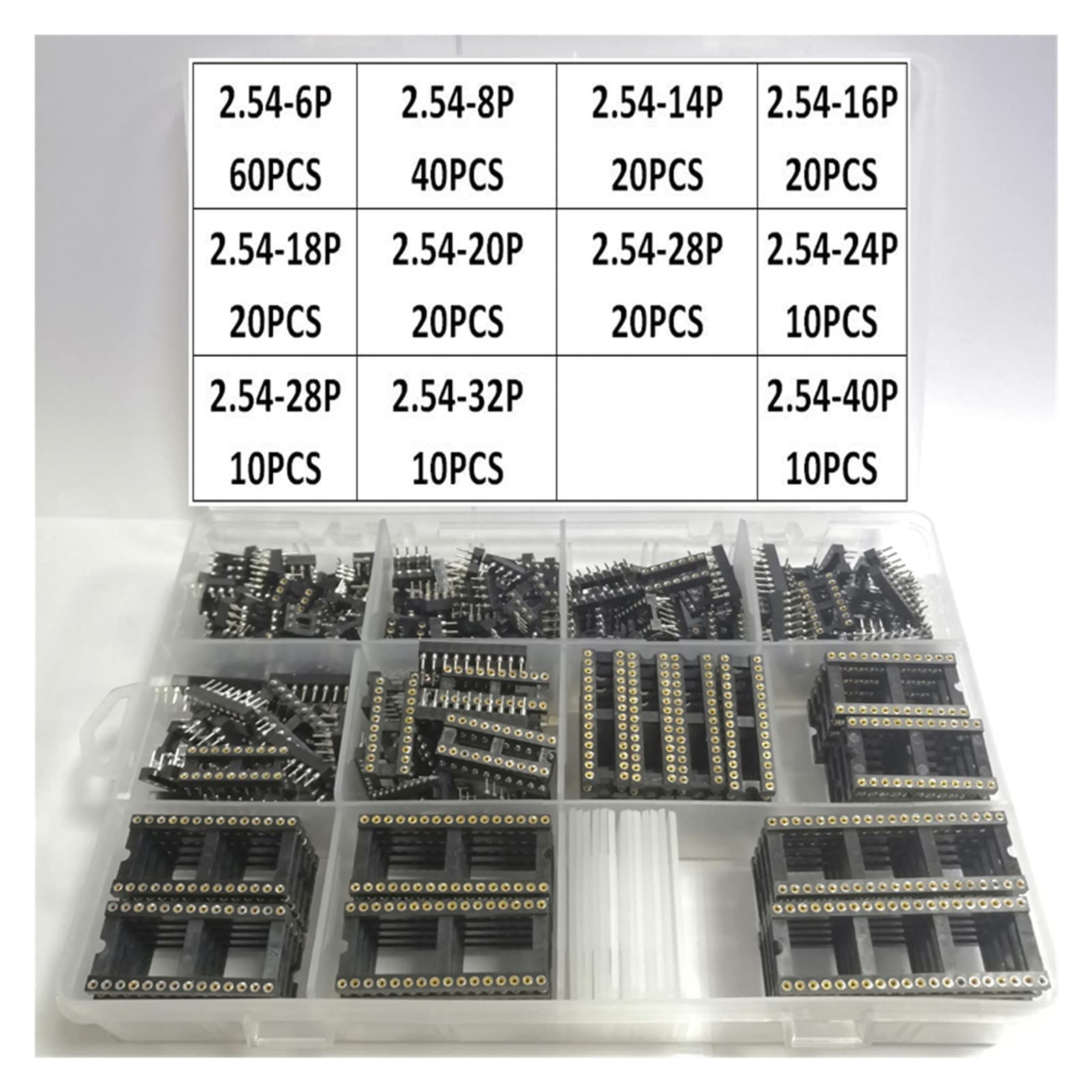 NYMFEA yaoqijie 24 0pcs Conector del Kit del zócalo IC del Orificio Redondo Dip 6 8 14 16 18 20 24 28 32 40 Tomas de Pines DIP6 DIP8 DIP14 DIP16 DIP18 DIP20 DIP28 Lasting