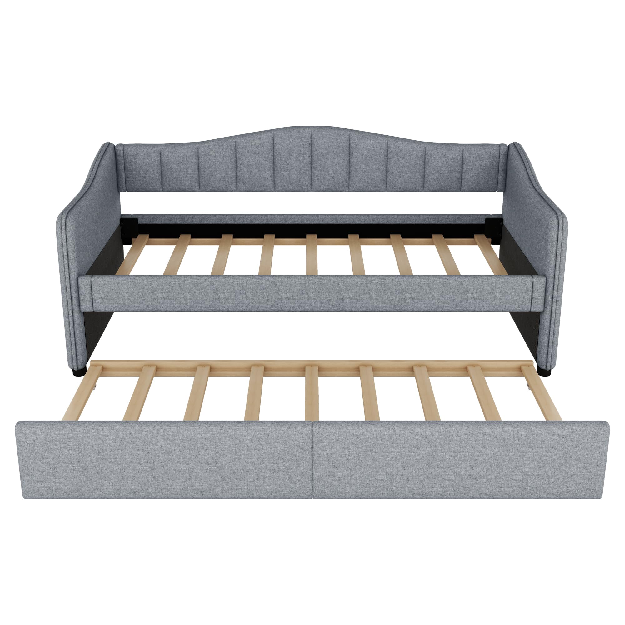 Letto giornaliero con letto estraibile, divano letto, letto singolo (senza materasso), design della luce, in lino, stile minimalista, 90 x 200 cm (grigio)