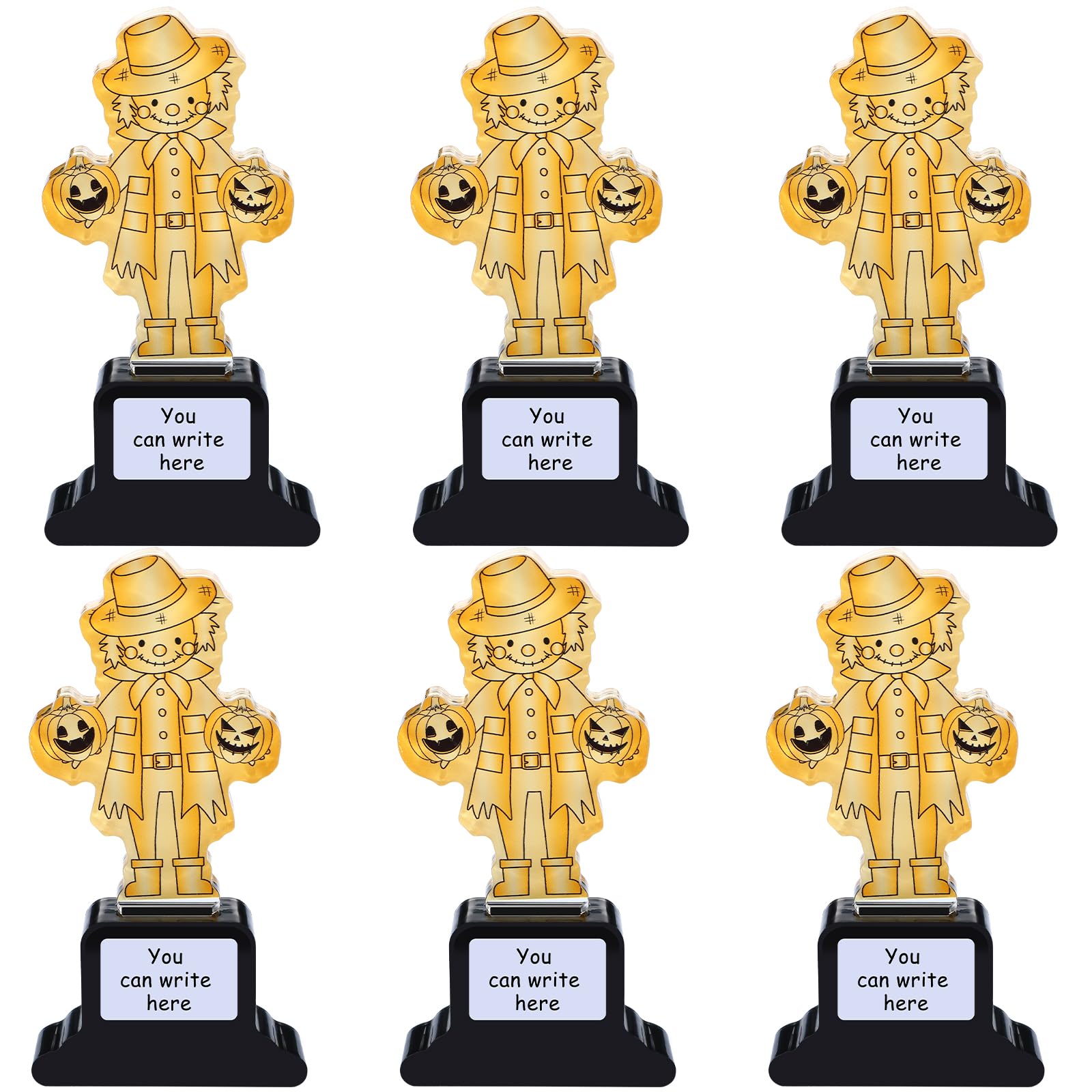 Pinkunn 6 Pcs Scarecrow Pumpkin Trophies, 4.8 Inch Halloween Pumpkin Harvest Trophy Award Fall Acrylic Prizes with Blank Stickers for Costume Contest, Fall Festival Party Favors