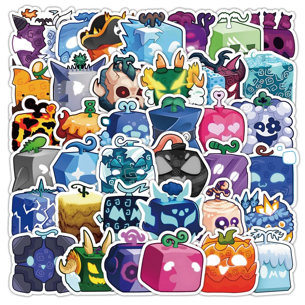 Blox Fruit Stickers, 60 Pcs Blox Fruit Figure Vinyl Waterproof DIY Sticker Decals for Party, Water Bottle Scrapbook Laptop Skateboard Computer for Teens Students