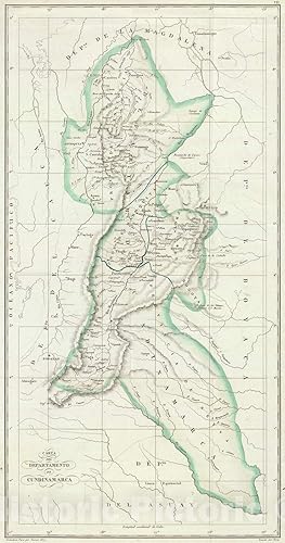 Historic Pictoric Mapa Colombia, 1827 Cundinamarca, Antigua Reproducción Vintage 19in x 36in