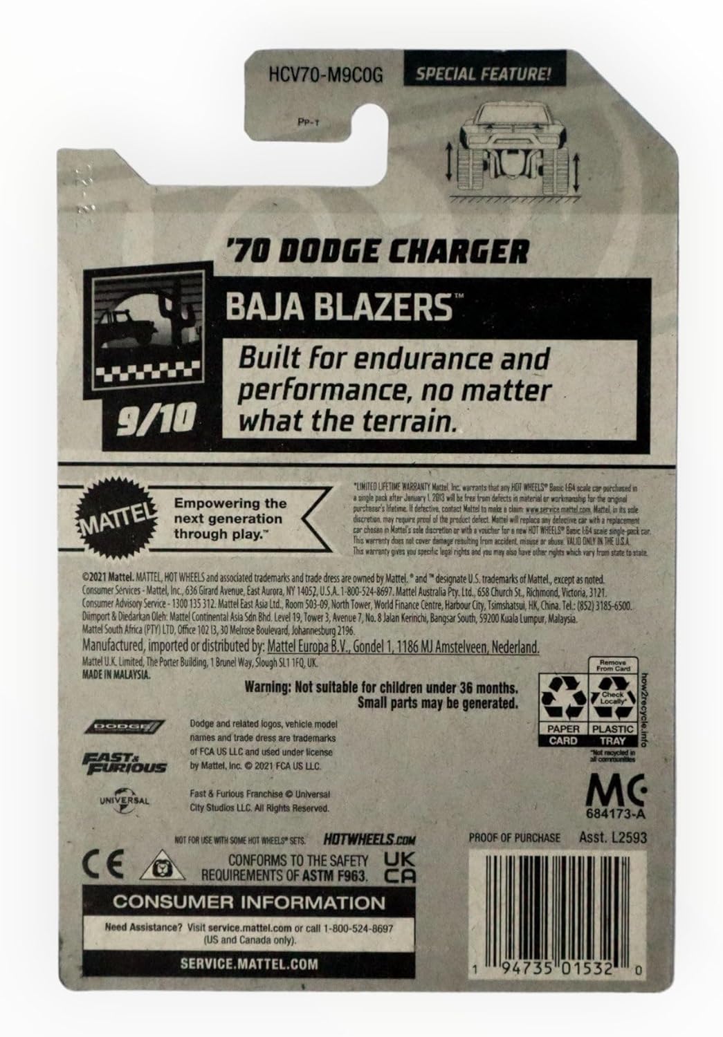 Hot Wheels 2022 - '70 Dodge Charger - Fast & Furious - Baja Blazers 9/10-129/250