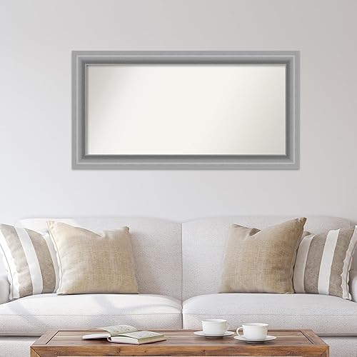 Miniatura 4 de Amanti Art Espejo de baño plateado para sobre fregadero, 27 x 52 pulgadas, espejo rectangular de níquel pulido, marco de madera tradicional de gran