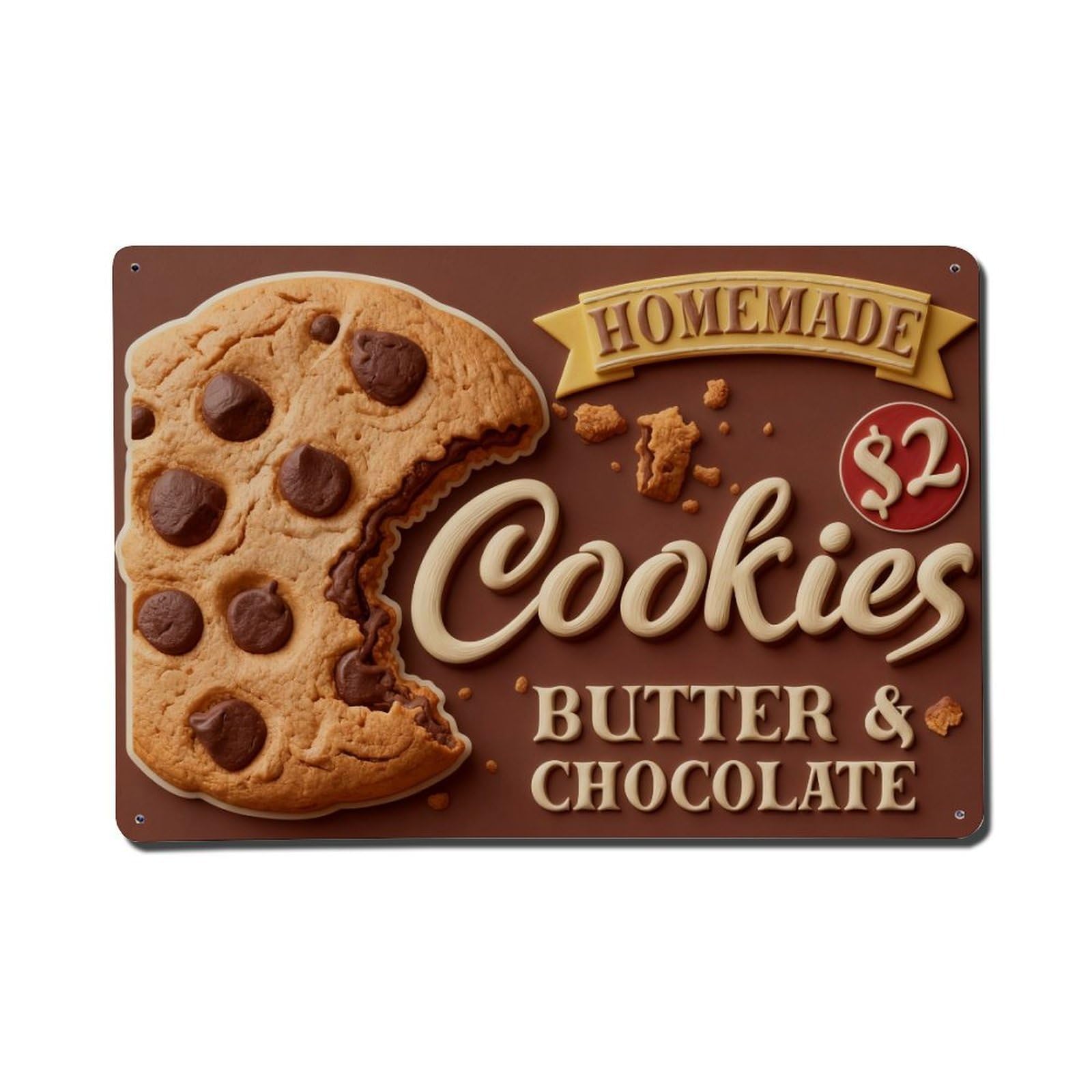 Chocolate Chip Cookie Pattern Print Metal Tin Sign Plaque