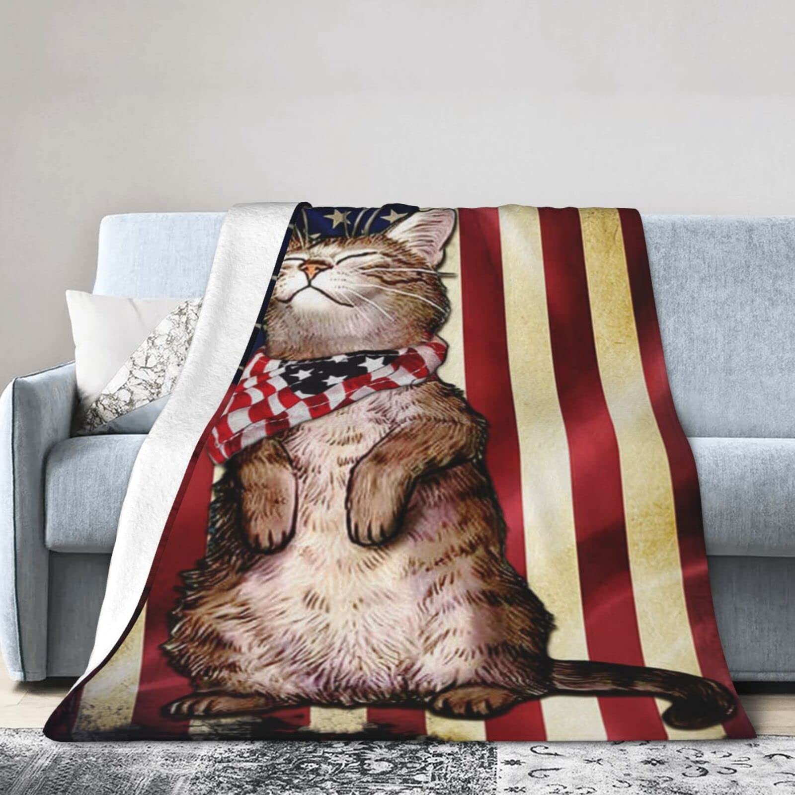 Lsjuee Flannel Fleece Blanket 40"X30" Cat American Sofa Throw Blanket Quality Ultra-Soft Travel Winter Blankets for Couple Keep Warm