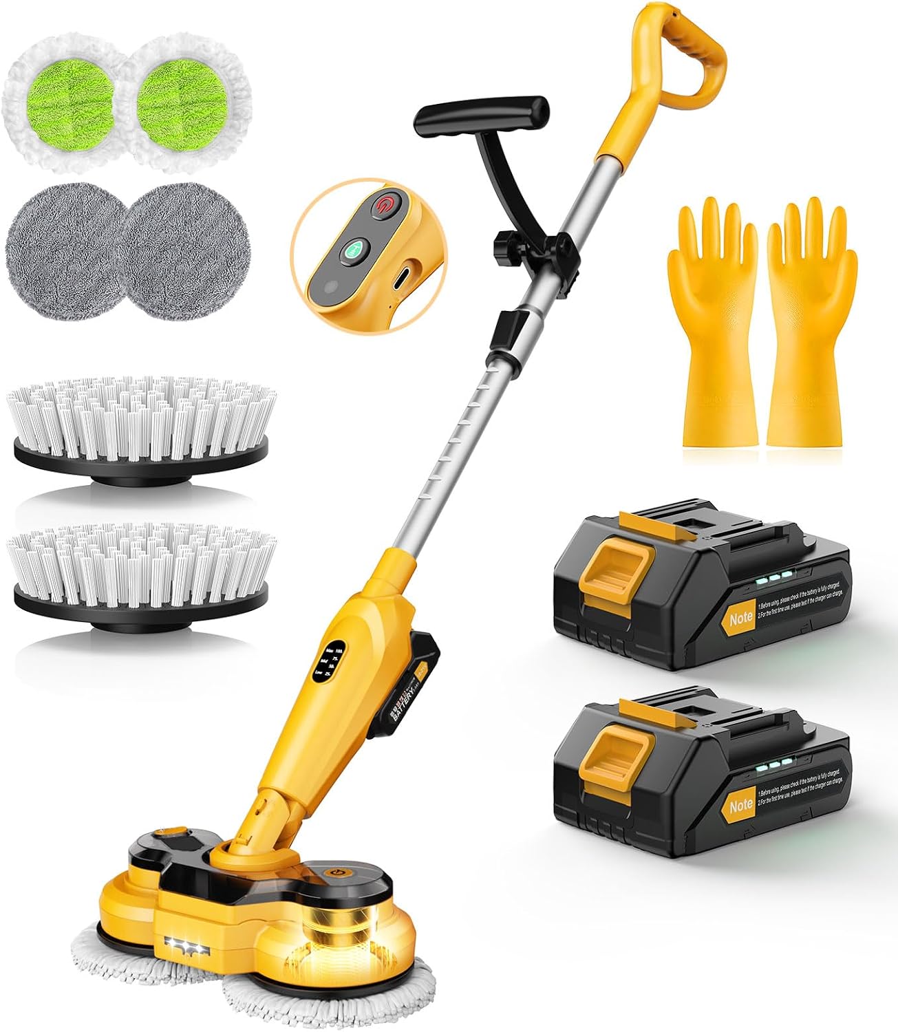 Qimedo 2-in-1 Electric Mop & Scrubber, Cordless Spin Moppe M3 | 6000 mAh Rechargeable Batteries, Power Mop for Floor Cleaning, Floor Scrubber with Water Spray for Hardwood, Tile Floors