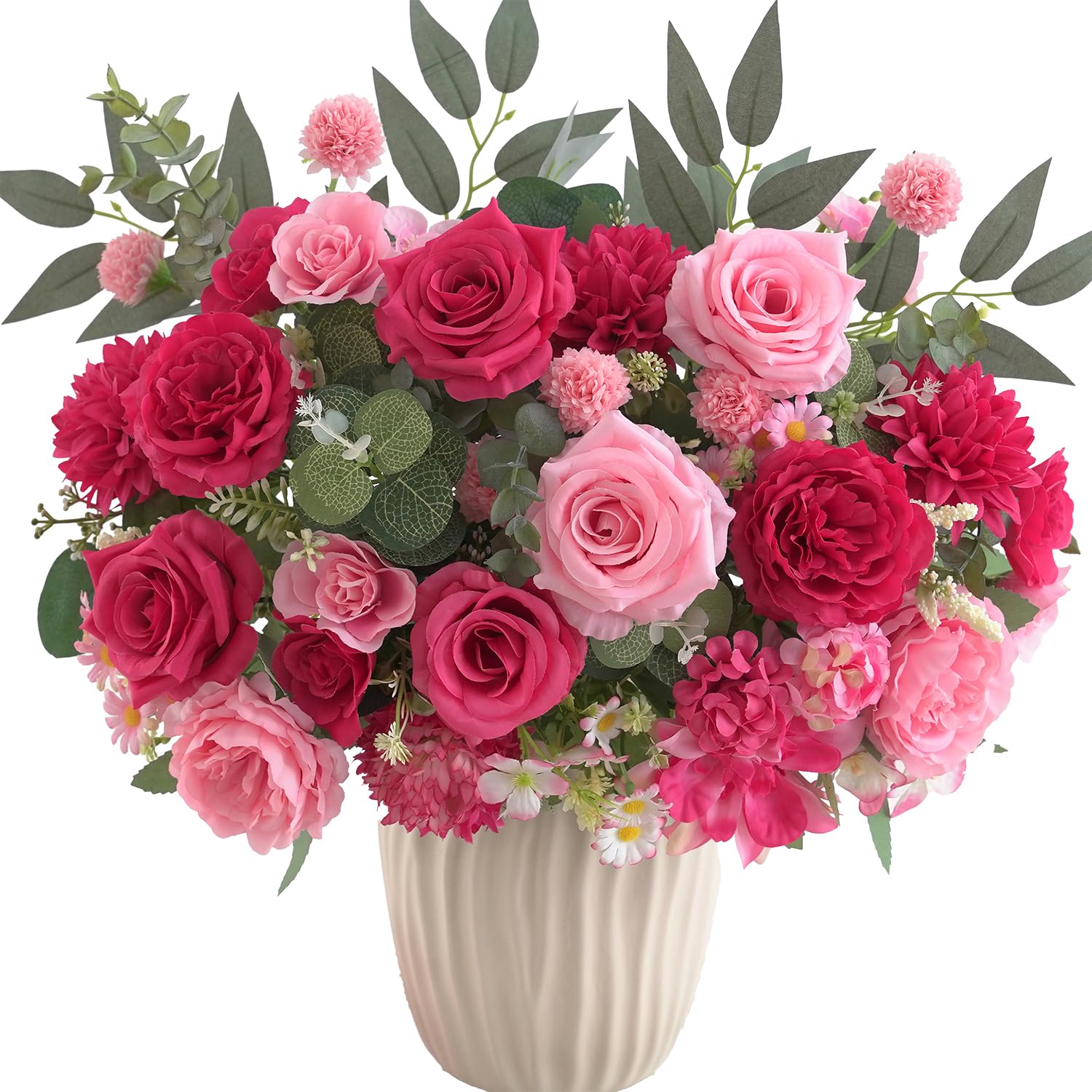 Photo 1 of 10 Pcs Mixed Artificial Flower Set, Artificial Peony Bouquet Fake Rose Flower Silk Floral Arrangements for Table Centerpiece Home Wedding Party Bridal Vase Decoration(Mixed Pink, 6 Bouquets & 4 Stems)