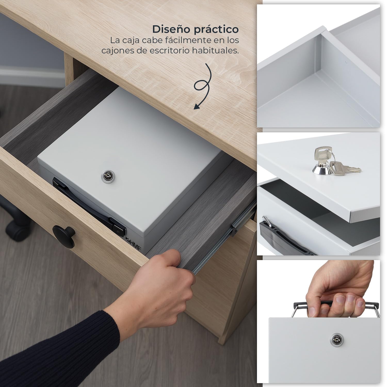 HMF 140-07 Caja de Seguridad para Documentos | 27 x 20,5 x 8 cm | DIN A5 | Gris Claro