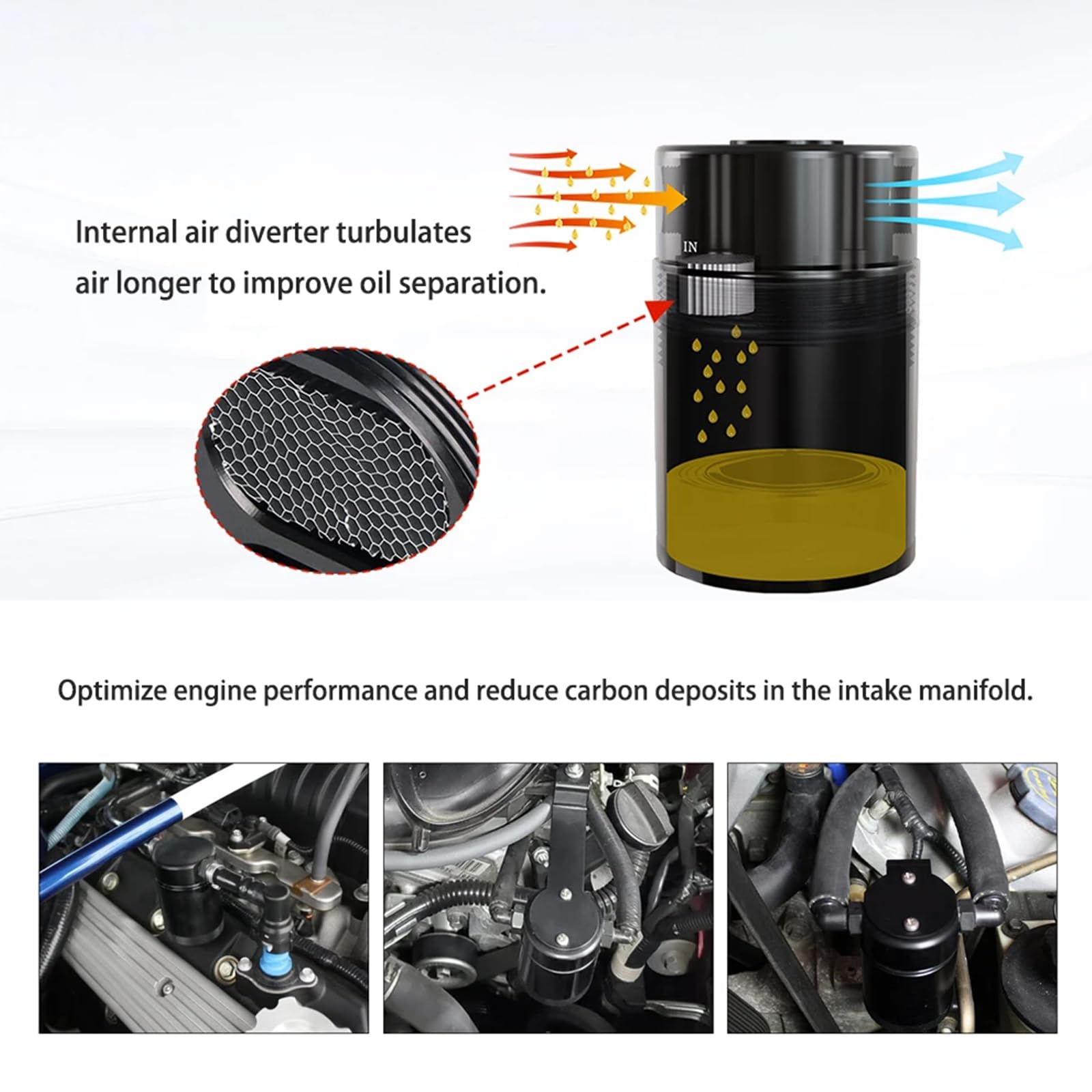 Kit de séparateur d'huile facile à installer pour 1500 pièces d'entretien de voiture Noir