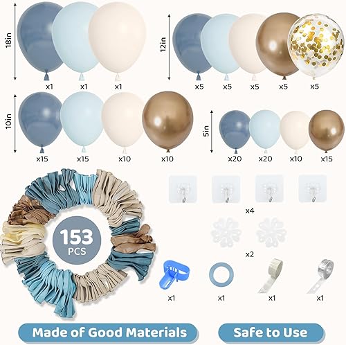 Miniatura 2 de Amandir Kit de arco de guirnalda de globos azul polvoriento, 153 piezas, diferentes tamaños de 18, 12, 10, 5 pulgadas, color azul y blanco, arena,