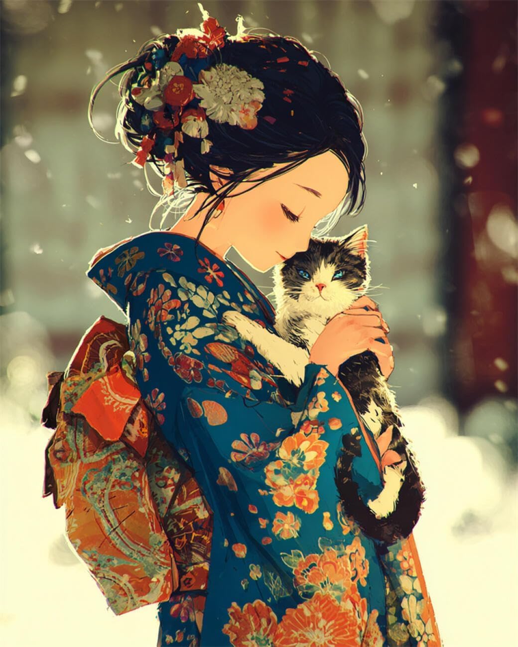 NAHUIGOOD Cross Stitch Kits for Adults, Stamped Cross Stitch Kits for Beginners, Needlepoint Cross-Stitch Patterns Embroidery Kits Arts and Crafts for Home Decor Japanese Geisha and Cat11Ct40X50Cm