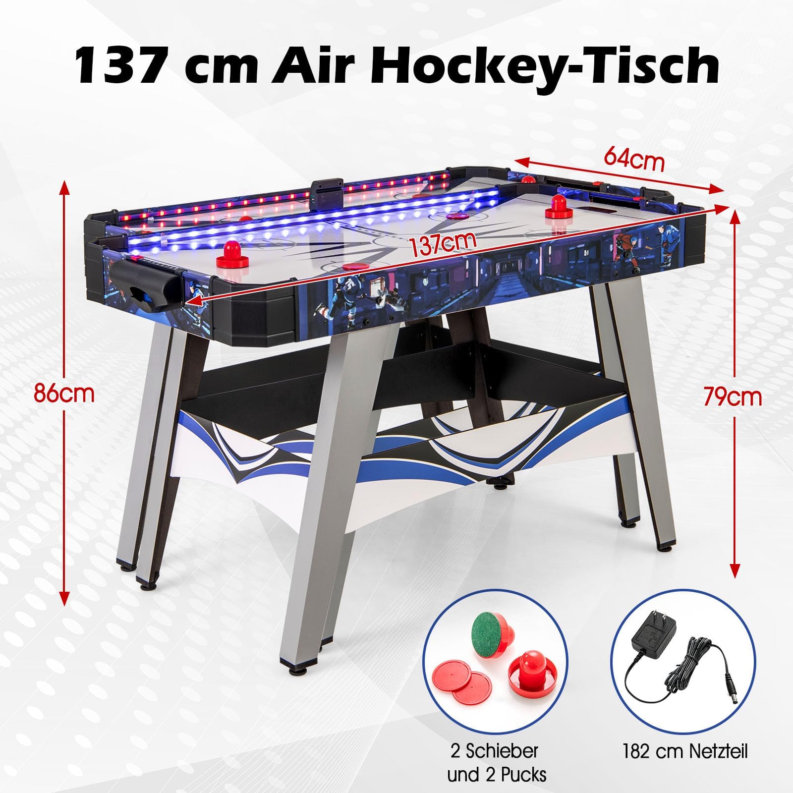 GOPLUS 137 cm Air Hockey Tisch, Tischhockey mit LED Elektronischer Punkteanzeige & Lichtern, Hockey Spieltisch mit 2 Pucks & 2 Schiebern für Kinder, Lufthockeytisch für Spielzimmer, Büro & Zuhause