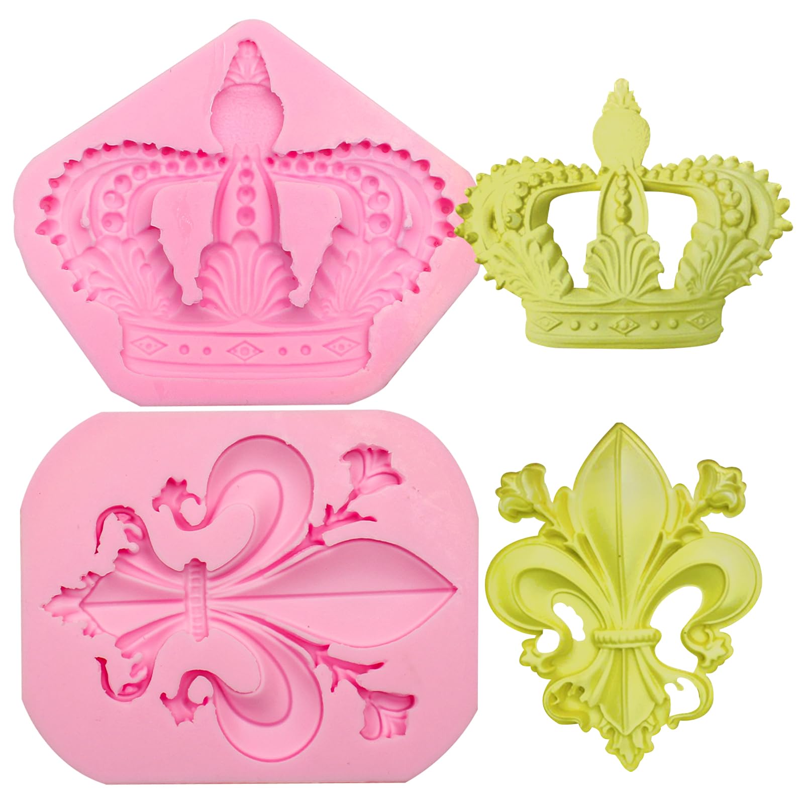 Silikon-Fondantformen mit königlicher Krone und Lilie, barocke Relief-Tonformen für Torten Dekoration, Cupcake-Topper, Süßigkeiten, Schokolade(Rosa-TP309)
