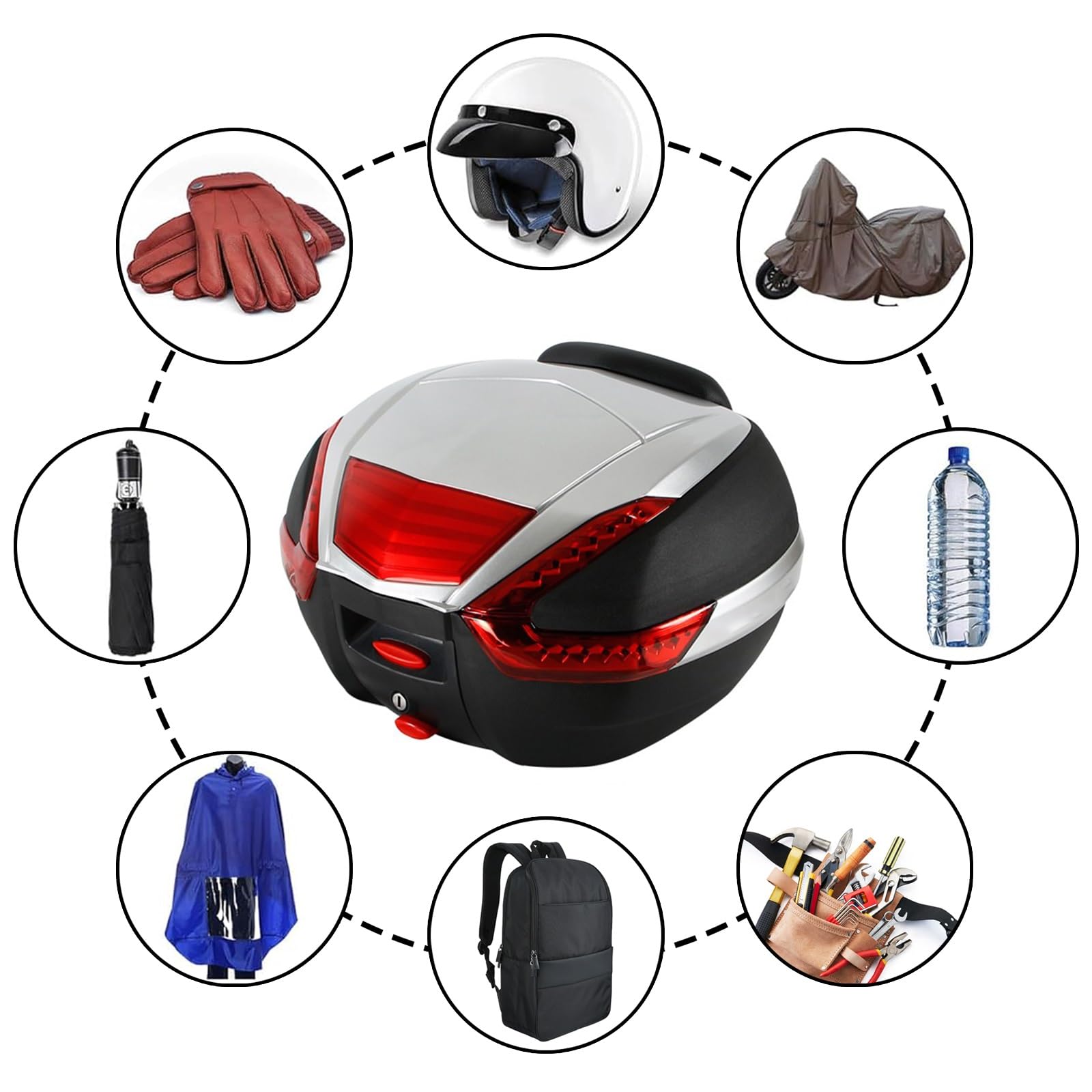 Bauletto Universale per Moto 38L Scatola di Coda Impermeabile per Moto da Viaggio Box di Stoccaggio di Grande capacità con Hardware di Montaggio E Schienale per Riporre Caschi E Guanti(Red)