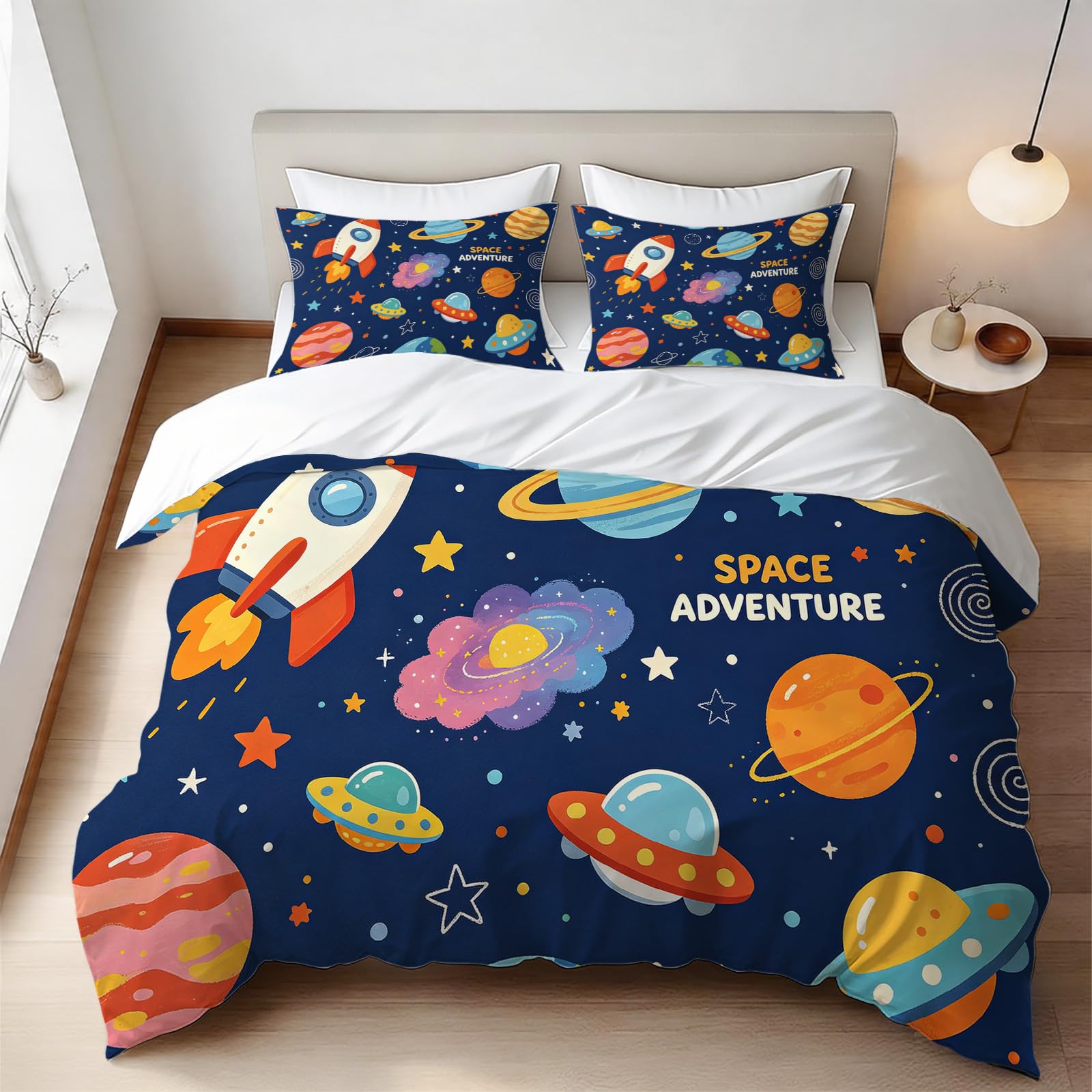Parure de lit thème spatial 160x200 pour décorer une chambre d'enfant rêveur