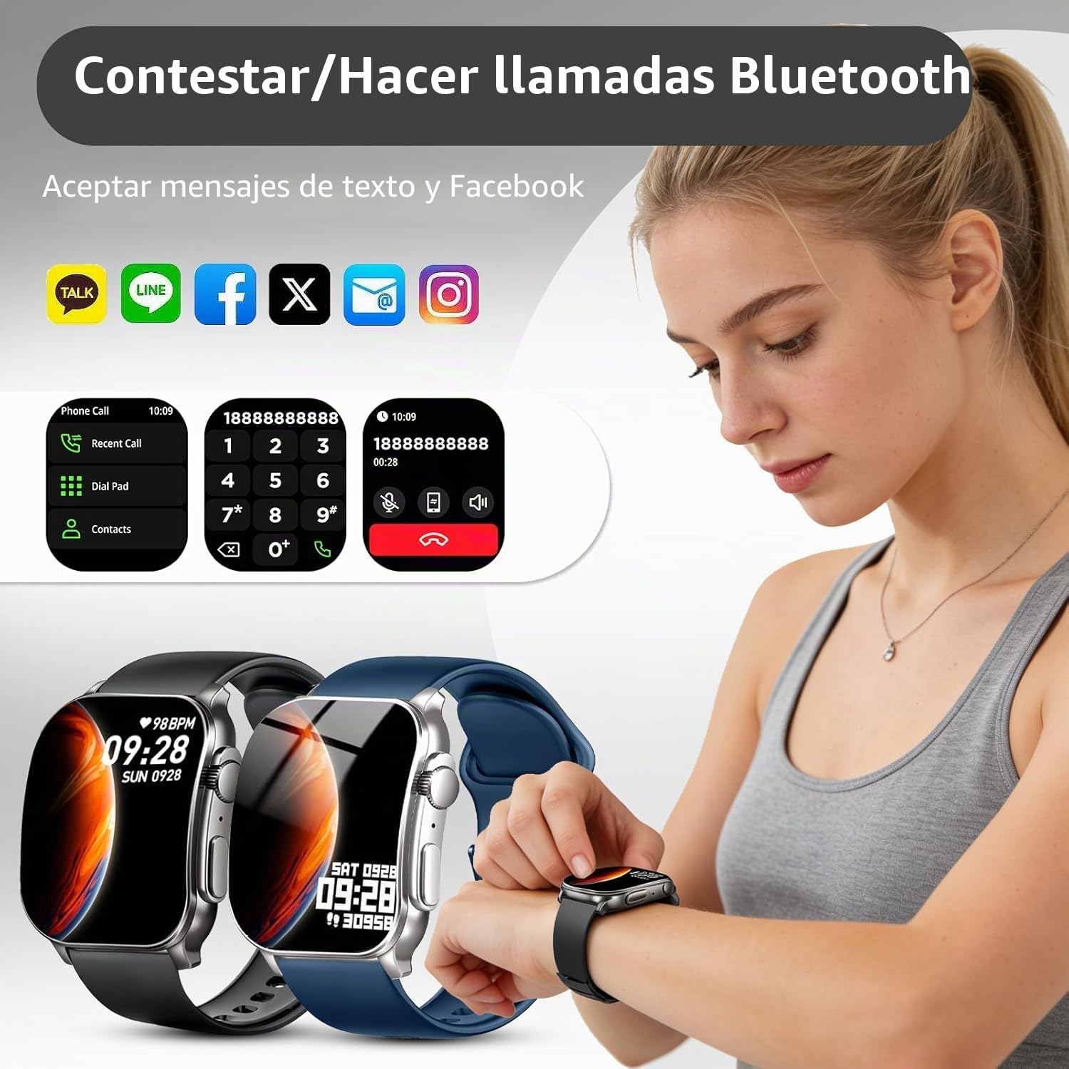Reloj Inteligente Mujer Hombre, 2.01" Curva HD Smartwatch, Llamadas Bluetooth Smart Watch con Pulsómetro/Monitor de Sueño/Podómetro, 110+ Modos Deportivos, IP68 Pulsera Actividad para Android iOS