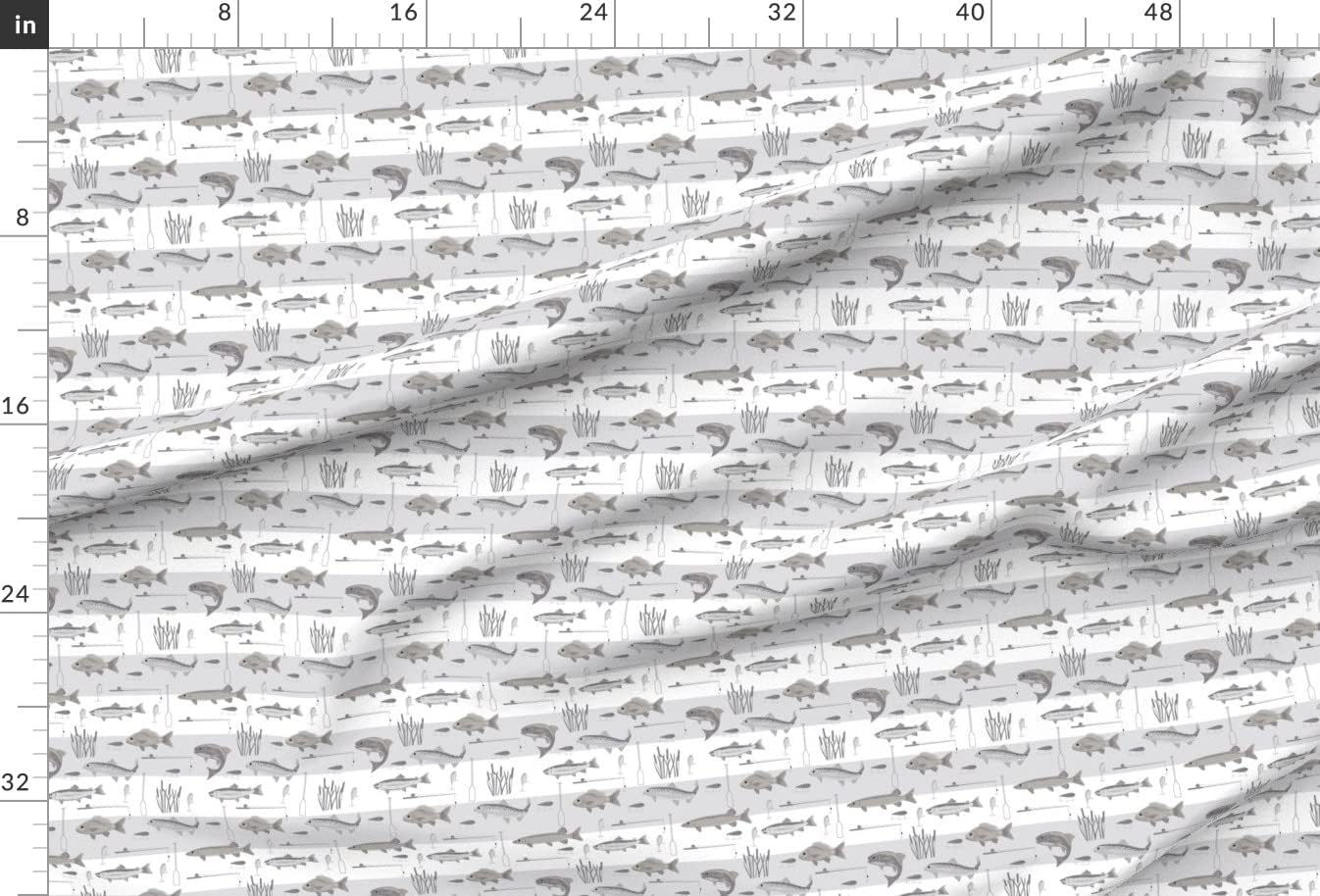 Spoonflower Fabric - Gray Trout Bass Fish Hooks Fishing Lures White Lake River Printed on Minky Fabric by The Yard - Sewing Baby Blankets Quilt Backing Plush