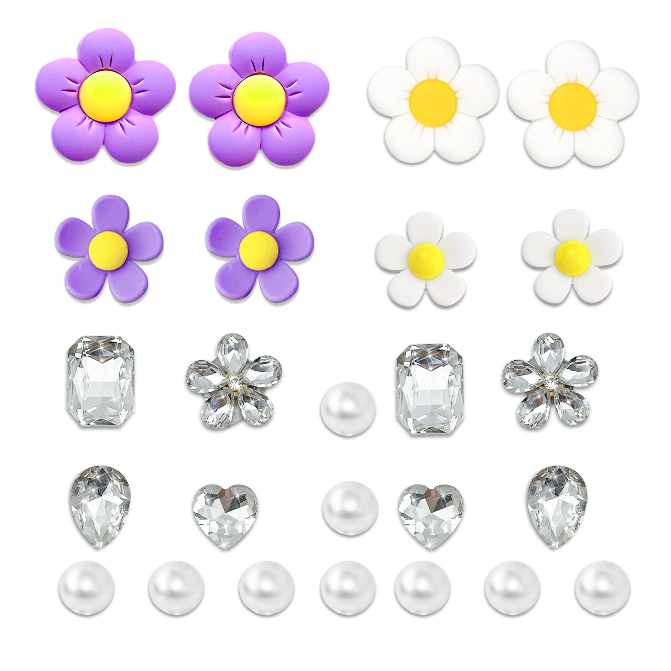 Jusen Flower Shoe Charms for Girls,Shoe Decoration with Crystal Rhinestone Pearl Flowers Cute Shoe Charms for Girls Women