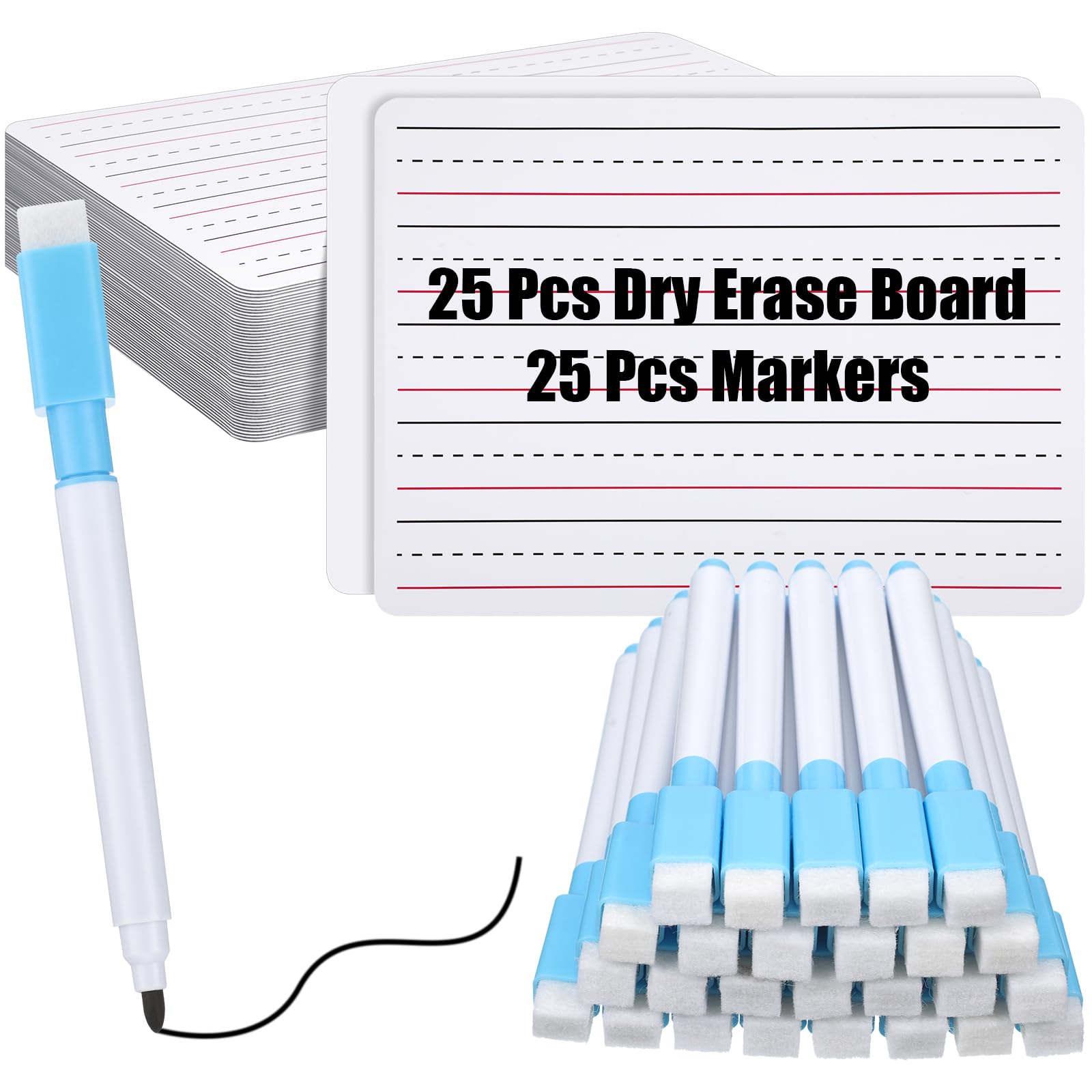 ReliThick 25 Pcs Lined Dry Erase Board with Markers 9 x 12 Double Sided Whiteboards Dry Erase Lapboards with Lines Ruled Writing Board Handwriting
