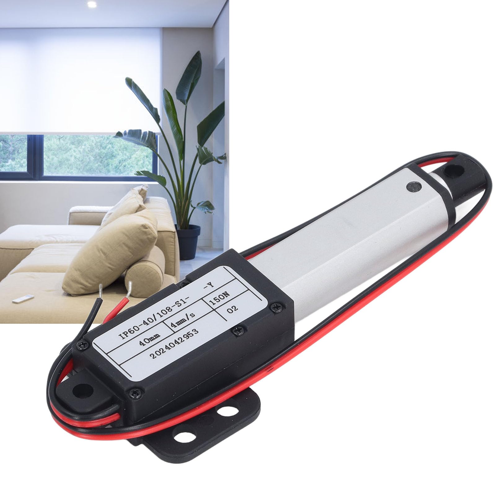 Attuatore lineare 40 millimetri di corsa, 150N Impermeabile IPX4 Attuatore Elettrico con Ali per Sedia Tavolo Automatico (24V)