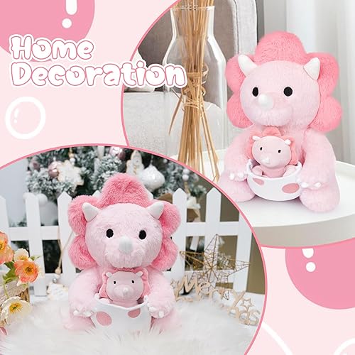 Miniatura 4 de KOPHINYE Animal de peluche de dinosaurio, peluche de dinosaurio rosa de 11.8 pulgadas con un dinosaurio de peluche de dinosaurio bebé, animal de
