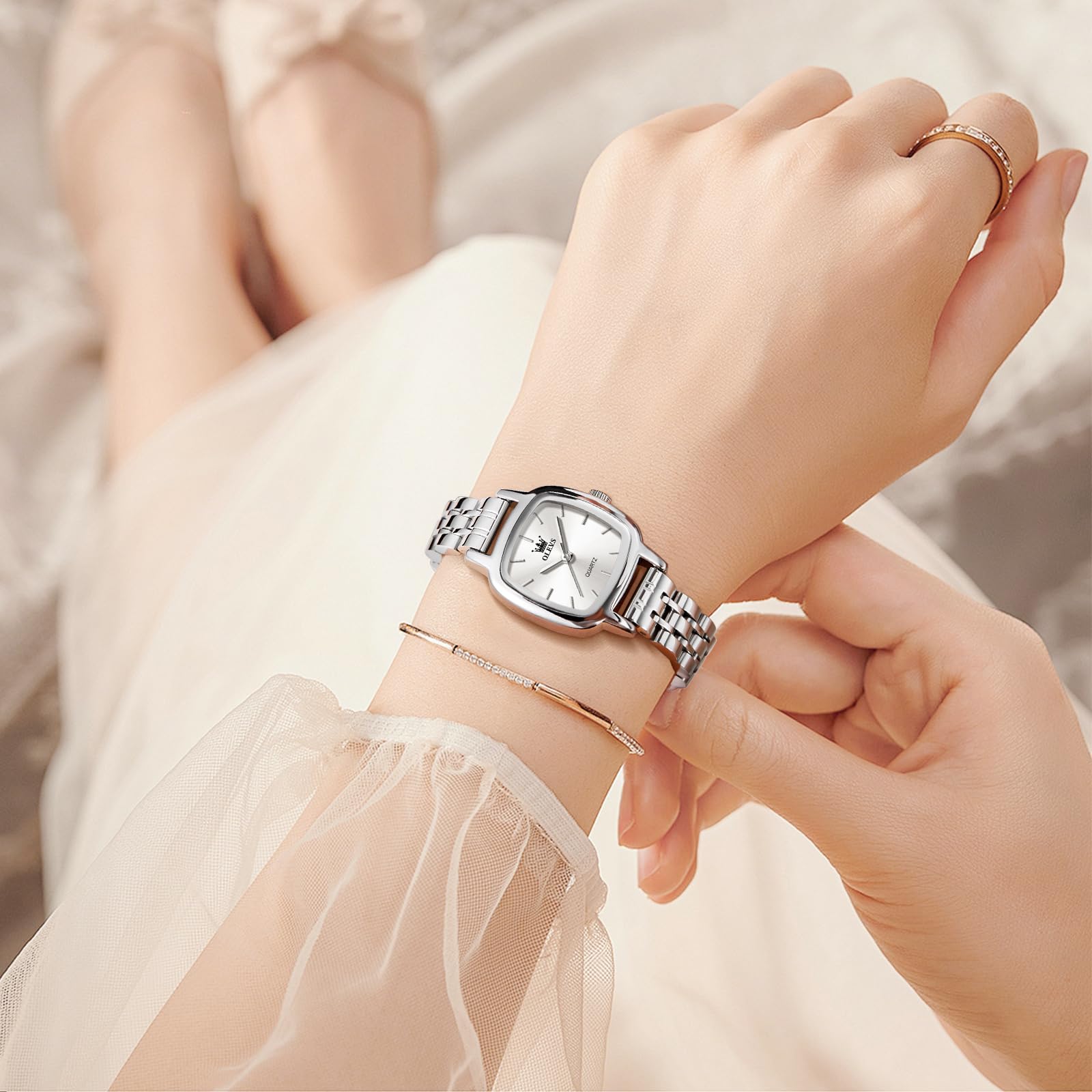 OLEVS Damen Armbanduhr Silber Elegant Gold Edelstahl Wasserdicht Quarzuhr | Silber Edelstahl Uhr Damen Analog Quarzuhr,Kleines Gesicht Wasserdicht Kleid Uhr Damen,Gold Freizeit Stylish Damenuhr