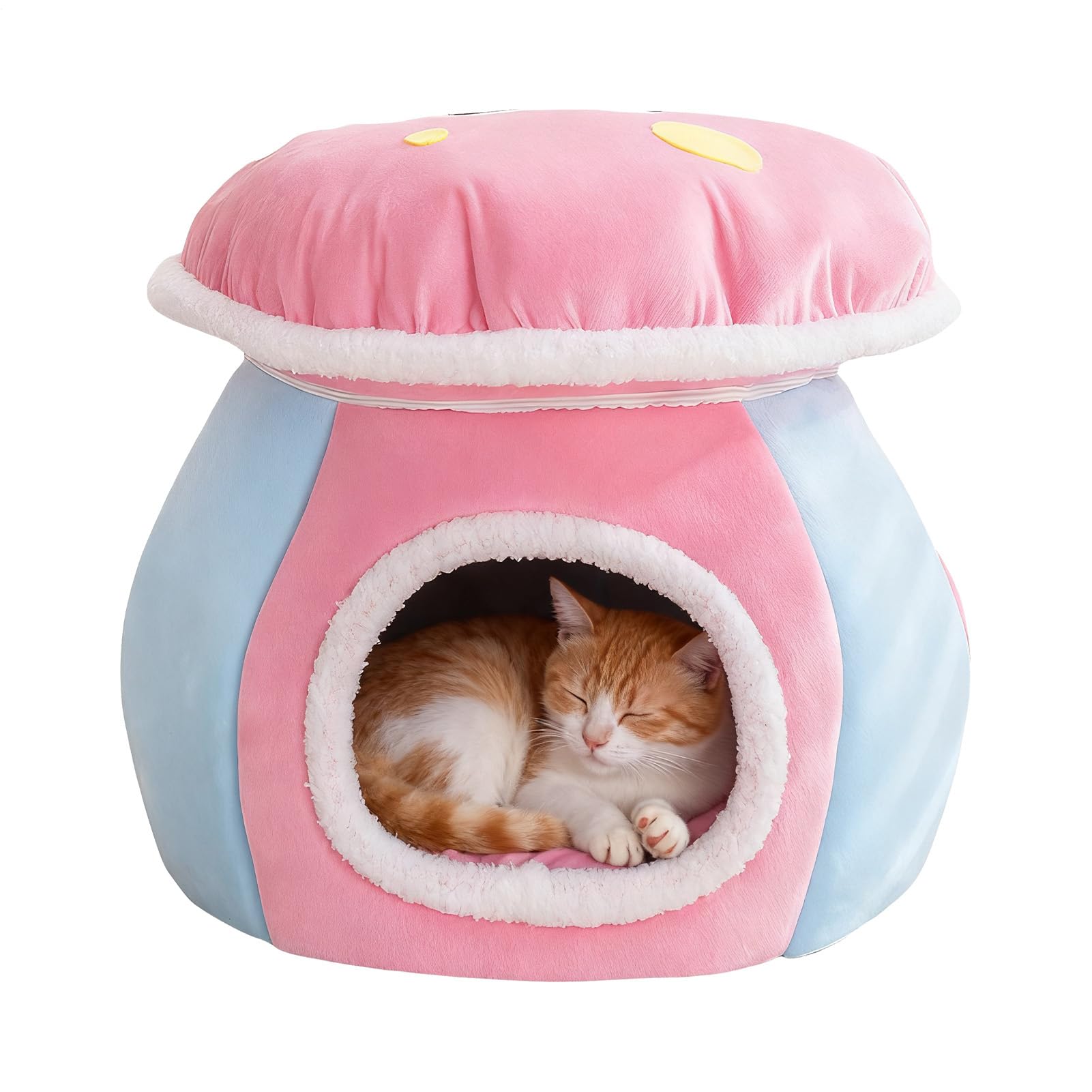 Lit Caverne pour Chat | Niche pour Chien en Forme de Champignon Partiellement Fermée,Maison pour Chat D'Intérieur - Chiot D'Intérieur, Salon, Chambre, Balcon, Appartement, Maison