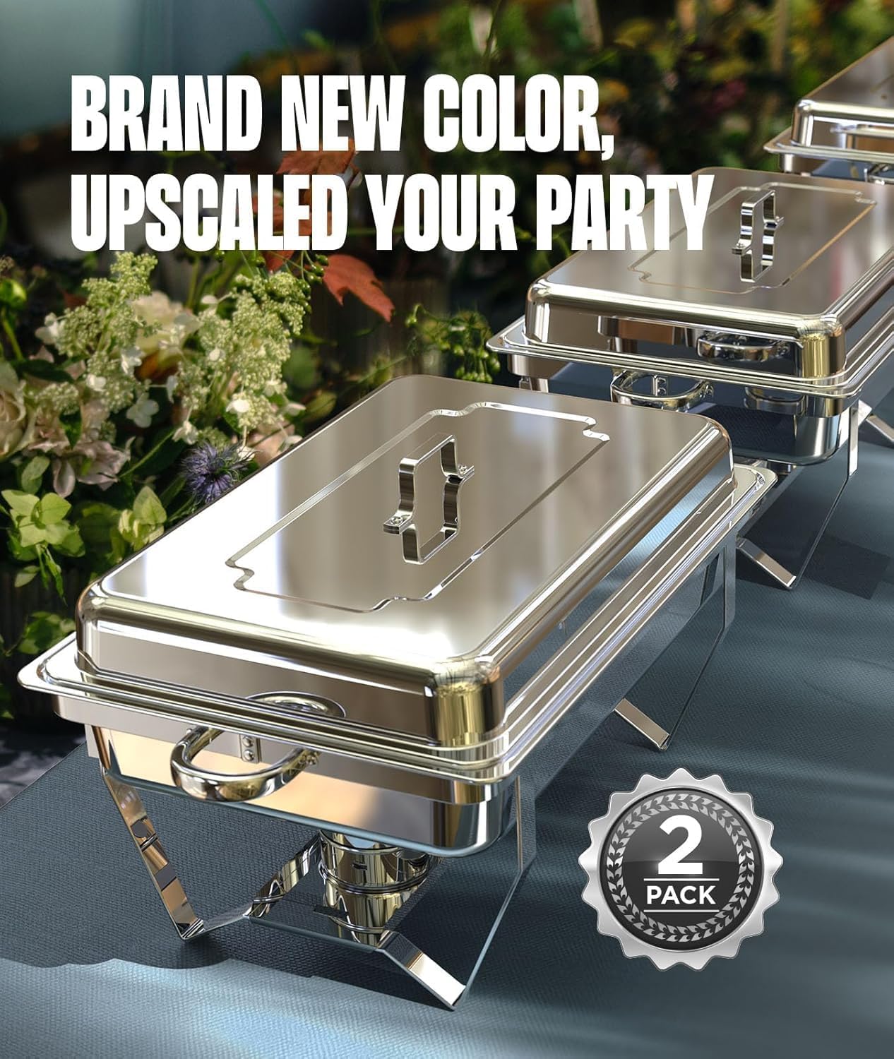 Chafing Dishes for Buffet 2 Pack, 9QT [No Fingers Cut] Roll Edge Designed Chafing Dish Buffet Set [Mirror-Like Polished Finish] Food Warmers for Parties, Birthday, Holiday Parties, Church Events, etc