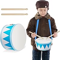 Meooeck Kids 8 Inch Wooden Toy Drum Set with Adjustable Strap & 2 Drumsticks - Educational Sensory Musical Toy for Toddlers Boys Girls (Blue Triangle)