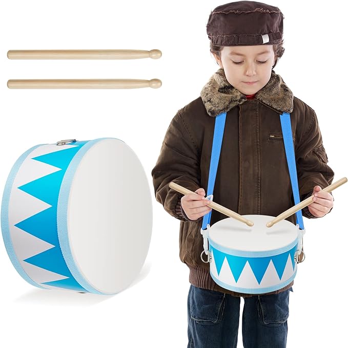 Kids Drum Set 7.87 in Wooden Toy Drum with Adjustable Strap