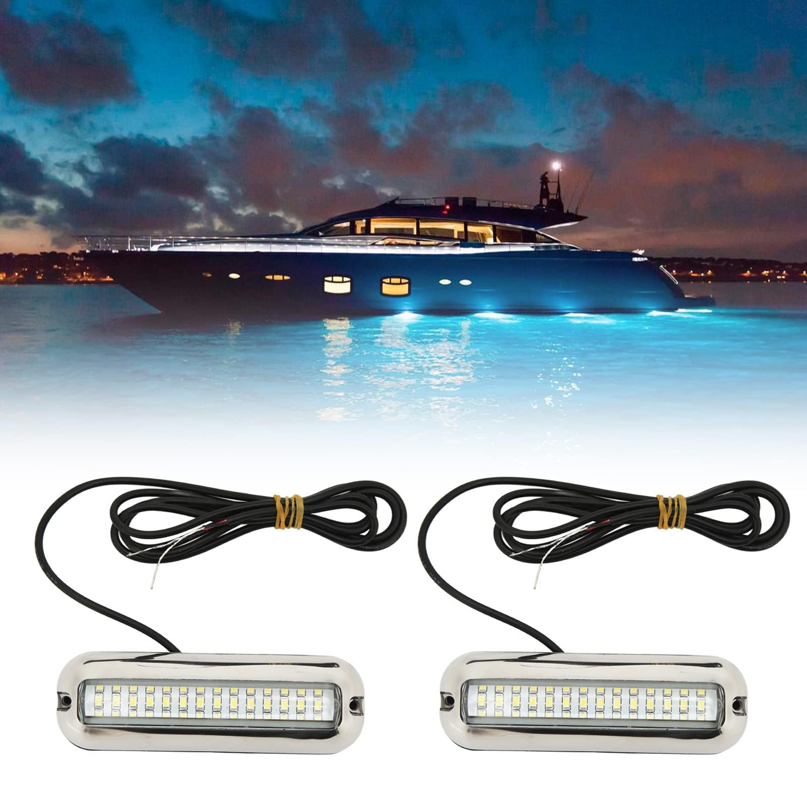 Ejoyous Luci a LED marine, luci a LED impermeabili per barche, 42 LED, luce subacquea, illuminazione subacquea per imbarcazioni, luci per barche marine per yacht, luce bianca