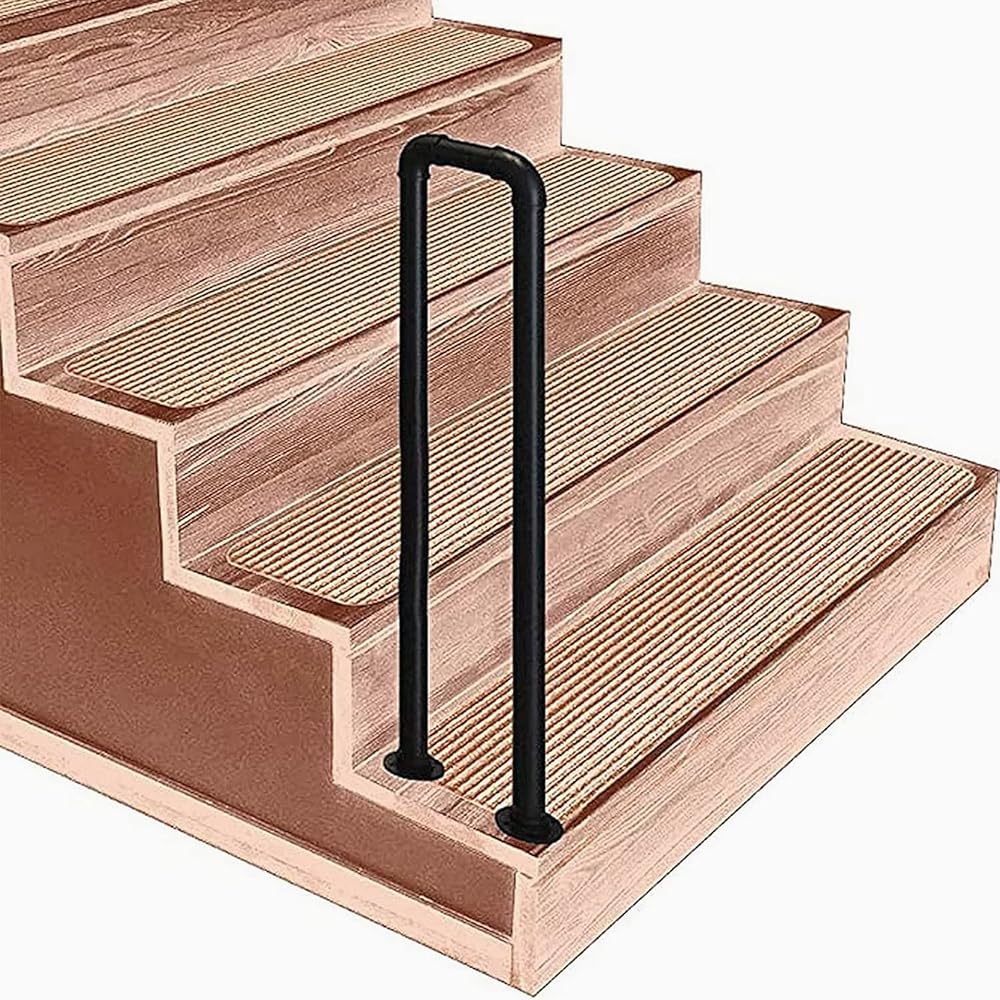 GLDYTVF Indoor Handrails for Disabled, Stair Handrail Picket Fits 1 Steps Safety Hand Rails Outside for Decking, Modern Industrial Metal Black Wrought Iron Stair Railing(Size:2.46ft/75cm)