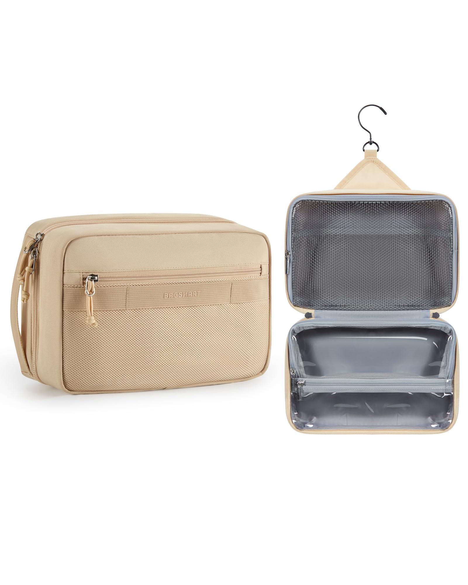 BAGSMART Toiletry Bag for Men/Women, Travel Toiletry Organizer Dopp Kit, Shaving Bag for Men's Toiletries, Khaki