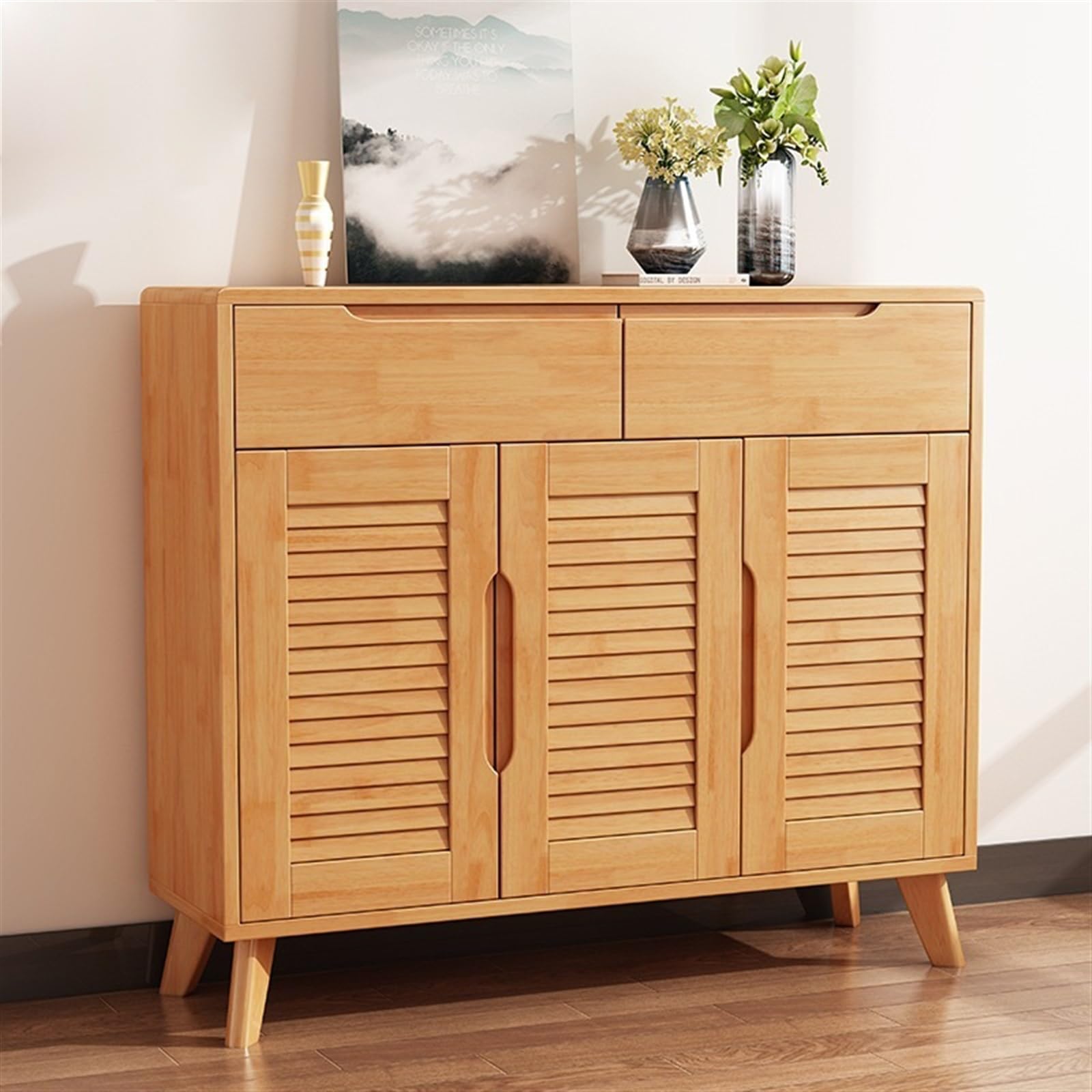 Zapatero de Entrada Gabinete de zapatos de madera nórdico, entrada de la casa moderna, pequeño apartamento, gabinete de almacenamiento de dos puertas, gabinete de entrada for sala de estar Organizador