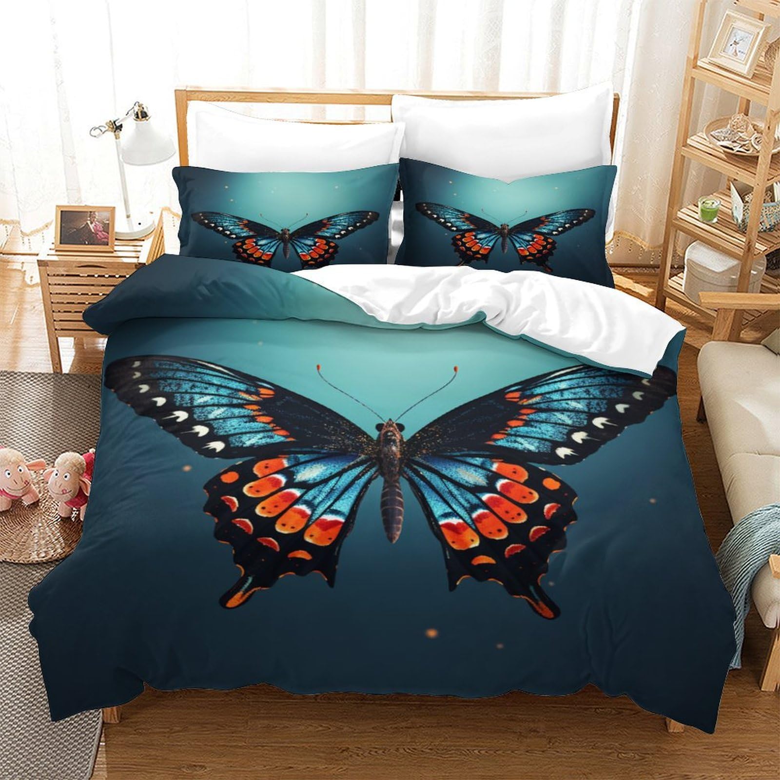 Housse de couette papillon 3D 140x200 parure de lit microfibre respirante