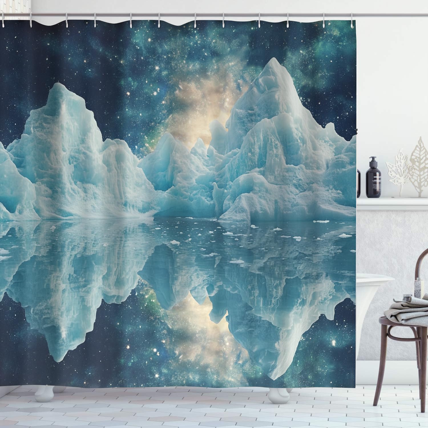 365CUSGIFTS Massive Iceberg Shower Curtain, Celestial Shower Curtain for Bathroom, Waterproof Fabric Shower Curtain Set, Bathroom Decoration with 12